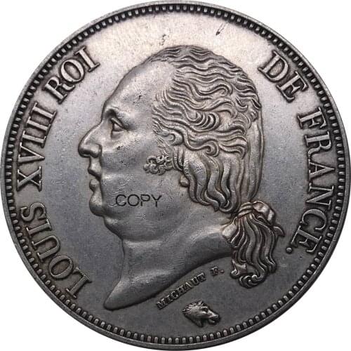 Letter Edge France 1819 BB 5 Francs - Louis XVIII Bare Head Coin Metal Cupronickel Plated Silver Metal Collectible Copy Coins