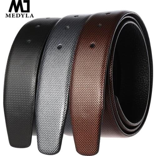 MEDYLA natural leather mens business belt without buckle luxury diamond texture leather belt for mens matte gray pin buckle