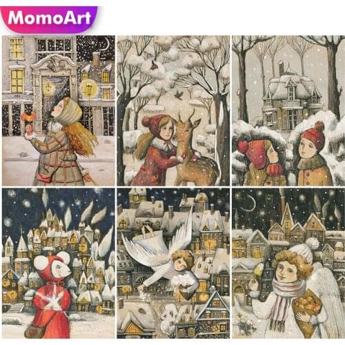 MomoArt Diamond Painting House Rhinestone Diamond Embroidery Winter Scenery Cross Stitch Kits Mosaic DIY Full Square Child Gift