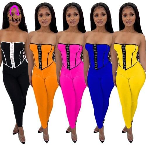Neon Stripe Women 2 Piece Set Off Shoulder Corset + High Waist Skinny Leggings 2021 Summer New Sexy Club Party Backless Outfits