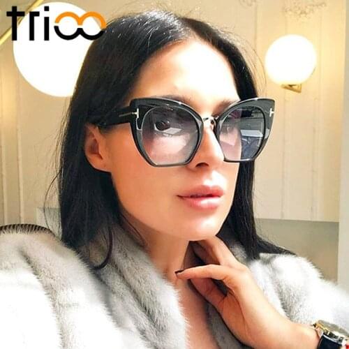 TRIOO Ladies Sunglasses Cat Eye Oversized Shades Big Gradient Elegant Sun Glasses For Women Eyewear Summer Fashion Gafas UV400