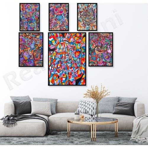 Original abstract poster, colorful modern wall art, living room original watercolor art mixed media abstract face decoration pos