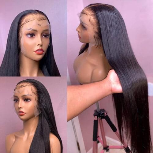 Lace Front Human Hair Wigs Pre Plucked Brazilian Bone Straight Lace Front Wig 30 inch HD Transparent Lace Frontal Wig For Women