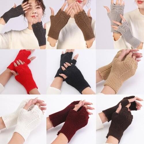Half Finger Gloves Knitted Fingerless Gloves with Thumb Hole Winter Warm Gloves G5AE