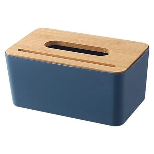 M17D Plastic Tissue Box Bamboo Cover Napkin Paper Dispenser Organizer Cosmetic Storage Remote Control Container for Office