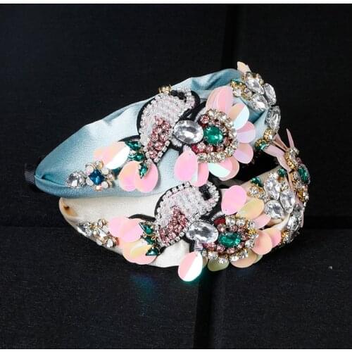 3D Flowers Baroque Headband Fashion Fabric Personality Colorful Crystal Bling Crystal Hairbands Wide Diamond Hair Accessories
