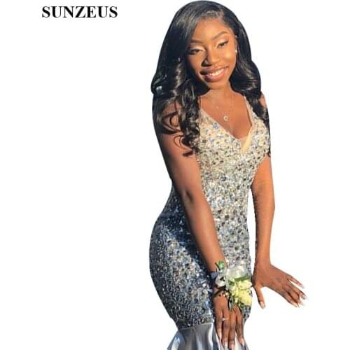 Luxury Rhinestones Beaded Prom Dresses Mermaid V-neck Long Party Gowns Black Girls robe bal de promo