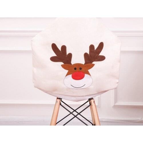 Christmas Elk Embroidery Chair Covers Dinner Table Chair Cap Chair Back Cover for Home Restaurant Christmas Table Decor Supplies