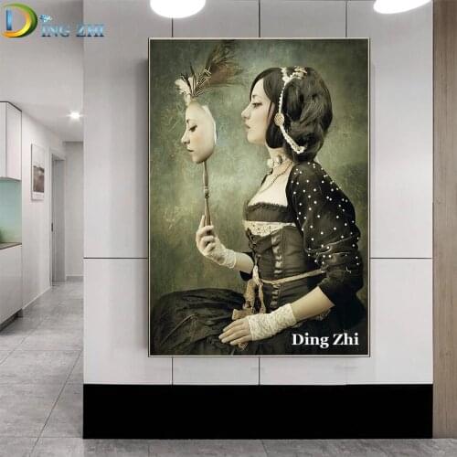 Modern Home Art 5D Diamond Painting Cross Stitch Mask Girl DIY Full Square Round Drill Embroidery Mosaic Handmade Wall Sticker