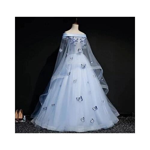 Light blue butterfly veil cloak ball gown Medieval Renaissance Gown queen cos Victorian dress /Antoinette/ Belle ball