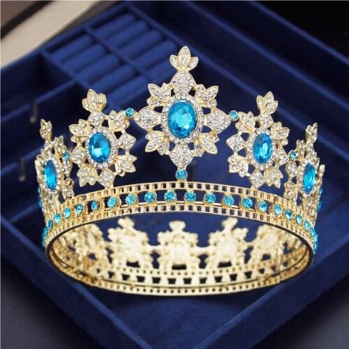 Baroque Flower Gold Metal Circle Wedding Crown Queen King Party Prom Bride Diadem Bridal Tiaras Wedding Crown Head Ornaments