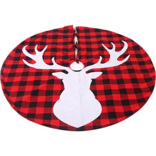 Christmas Tree Skirt Red Black Plaid Elk Tree Skirt Christmas Pattern Embroidered Christmas Tree Bottom Decor Home Decoration