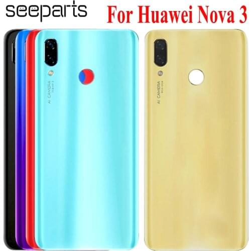 For Huawei Nova 3 Battery Cover Back Glass Nova3 Rear Battery Door Housing Case Nova 3 PAR-LX1M PAR-LX1 PAR-LX9 Battery Cover