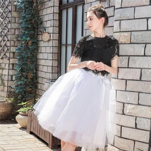7 Layers 65cm Knee Length Tulle Skirt Tutu Women Skirt High Waist Pleated Skirt Cosplay Petticoat Elastic Belt faldas saias jupe