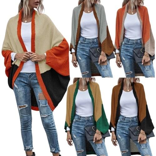 Y2K womens autumn/winter warm knitted cardigan shawl jacket double-sided color matching casual lengthened wrap sweater shawl /F
