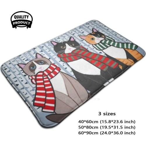 The Winter Cats! 3D Soft Non-Slip Mat Rug Carpet Foot Pad Original Cat Folk Art Winter Calico Cat Tuxedo Cat Birman Cat