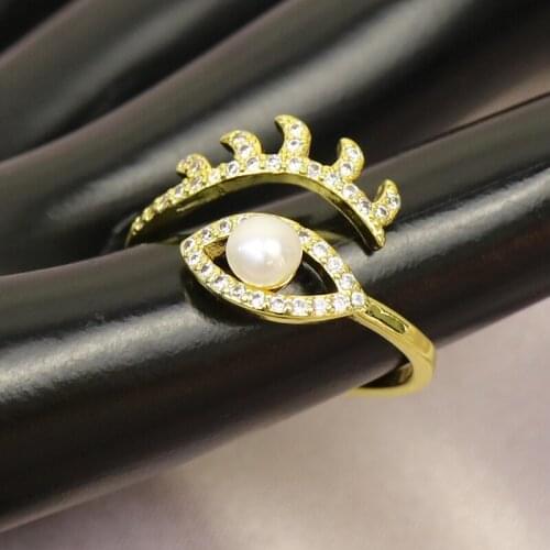 10Pcs Zircon Pearls Eyes rings Gold Round rings Adjustable Jewerly rings Fashion Rings crystal fashion jewels for lady 51765