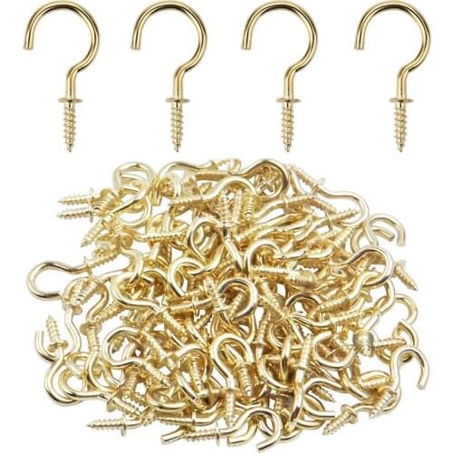 20Pcs/set 1/2 5/8 3/4 7/8 Inches Brass Plated Cup Hooks Shouldered Screw Hanging Hat Coat Peg Hanger High Quality