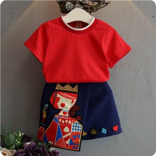 2016 Summer Wear Korean New Pattern Childrens Garment Girl Solid Color Short Sleeve T-Shirt Queen Printing Irregular Skirt Suit