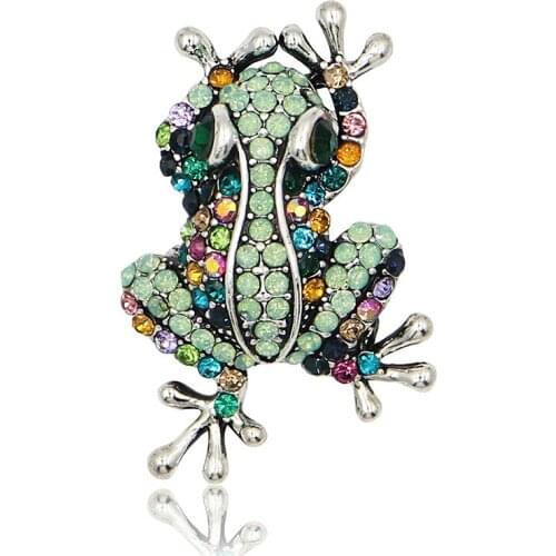 2020 Fashion Costume Jewelry New Cute Colorful Crystal Frog Brooch Pin Badge Vintage Animal Brooches For Women Christmas Gift