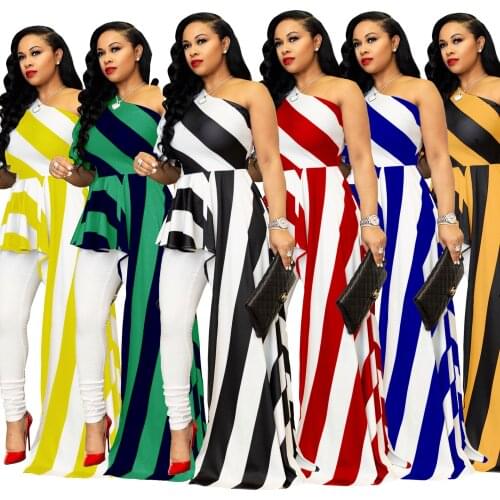 2021 New Women Asymmetrical Sexy Dress Striped Print Summer Elegant Dress One Shoulder Sexy Party Club Robe Femme Vestido