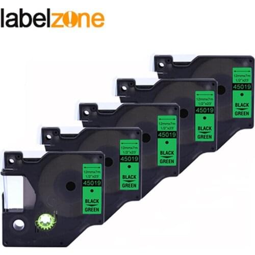 5pcs 12mm 45019 Black on green compatible dymo D1 12mm label printer 45019 laminated label tapes for LabelManager 160 printer