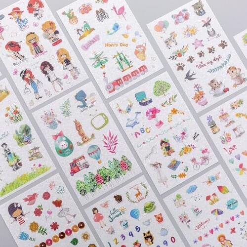 6Pcs/set Cartoon Kawaii Stickers Scrapbooking for DIY Diary Journal Decorative Sticker Adhesive Label Stationery School Supplies