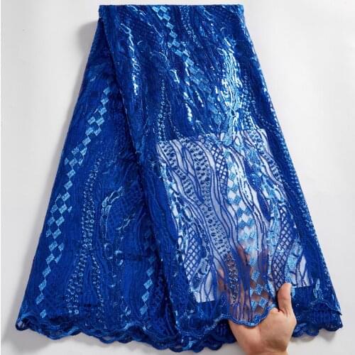 African Lace Fabric 2021 Stylish Royal Blue French Tulle Lace Sewing Embroidery Fabrics 5 Yards Dresses For Women Wedding A2529