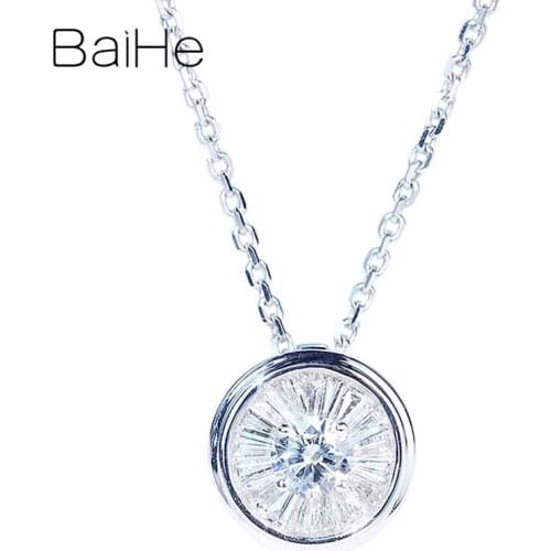 BAIHE Solid 18K White Gold 0.18ct H/SI Round Natural Diamonds Women Trendy Fine Jewelry Diamond jewelry Round Diamond Necklaces