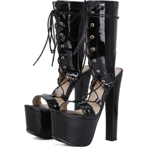 BLXQPYT Sexy Women Ladies Sandals Ladies Fashion Dress Sexy Super Chunky High Heels 17cm Platfoam 7cm Party Wedding Shoes Q39