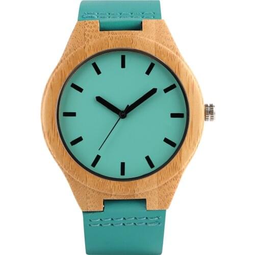 Bamboo Wood Wristwatches Man Casual Watch Men Blue Color Dial Leather Band Sport Mens Watches Timepieces Male Clock Gifts 2020