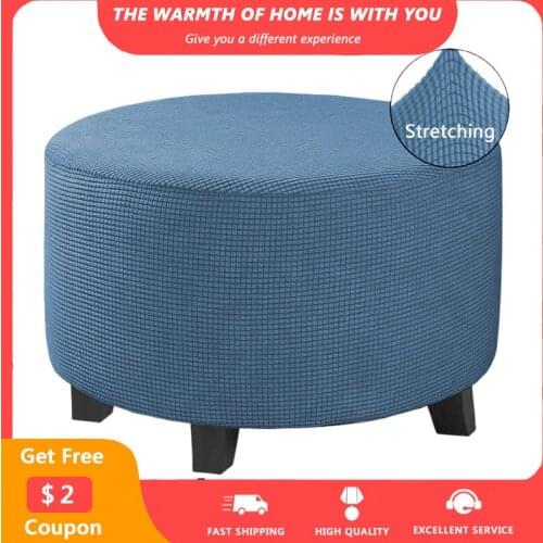 Plaid Stretch Ottoman Footstool Covers Elastic Thicken Foot Low Stool Cover Furniture Protector Non-slip Blue Ottoman Slipcovers