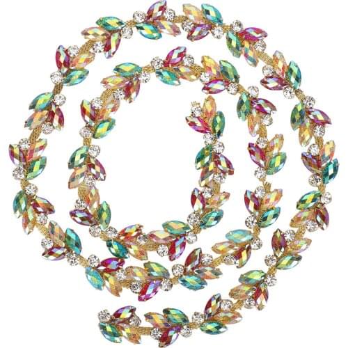 1 Meter 2Cm Wide Candy Rhinestone Flower Chain Color Crystal Diamond Leaf Trimming Diy Decor Wedding Necklace Bridal Headdress