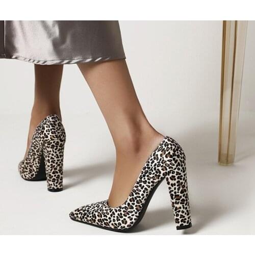 European and American Leopard Print Pointed Thick Heel Womens High Heel Shoes-A86
