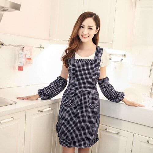 Pure cotton apron Korean fashion apron package kitchen waterproof cute overalls female smock adult sleeve