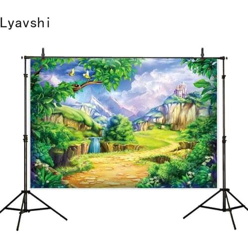 Lyavshi backdrop for photographic studio fairy tale cartoon castle road mountains background birthday photocall