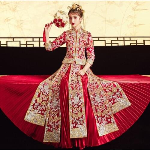 FZSLCYIYI Embroidery Classic Mandarin Collar Cheongsam Marriage Suit Chinese Wedding Dress Traditional Qipao Vestidos