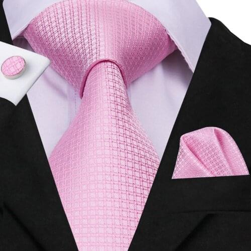 Hi-Tie New Arrival 100% Silk Necktie For Men Casual Fashion Style Hanky Cufflinks Set Pink Ties Men Suit Wedding Party C-3032