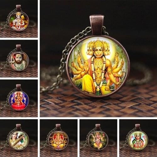 India Religion Necklace God Brahma Lord Shiva Vishnu Jewelry Glass Cabochon Pendant Choker Necklaces Religion Jewelry