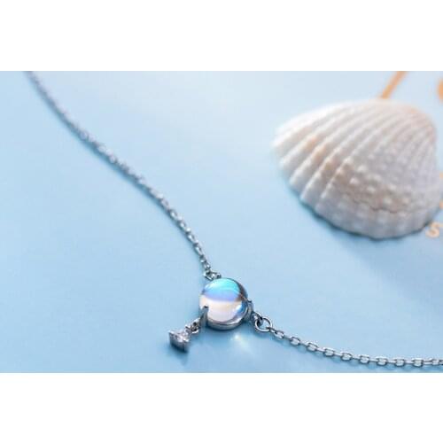 ITSMOS Moonlight Crystal Star Pendant Necklace Female Chain 925 Sterling Silver Simple Silver Necklace for women Elegent Gift