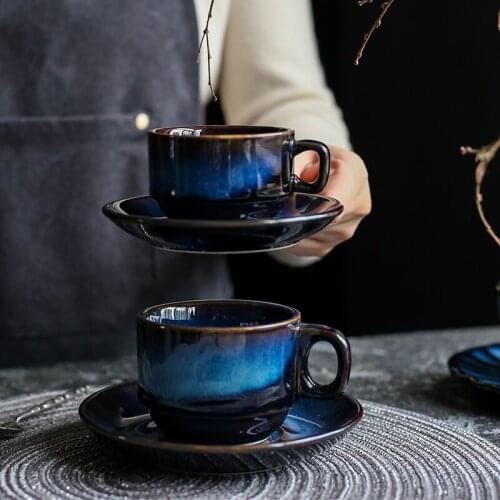 Coffee Cup Nordic Blue Ceramic Mug Saucer Set Breakfast Afternoon Tea Cup Creative Drinkware Home Office Kitchen Milk Tea Mugs