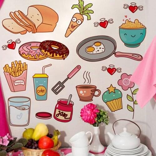 Cartoon Cabinet Sticker Removable Self Adhesive Food Fruit Art Mural Decorative Stickers Drawer Shelf Liner Home Kitchen Decor