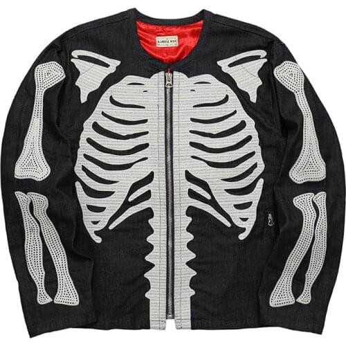 Kapital man high street print jacket trendy versatile loose skull print round neck denim jacket for men and women