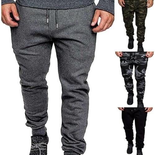 Men Casual Pants Sportswear Joggers Camouflage Solid Color Elastic Waistband Drawstring Pockets Sports Pants Active Pants 2021