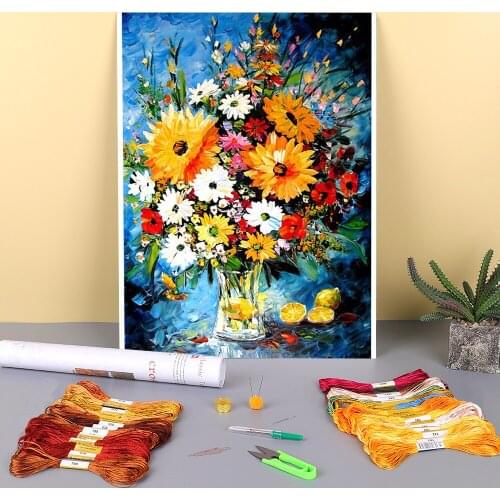 Flower Vase Pre-Printed 11CT Cross-Stitch DIY Embroidery Kit DMC Threads Knitting Craft Handicraft Handiwork Floss Different