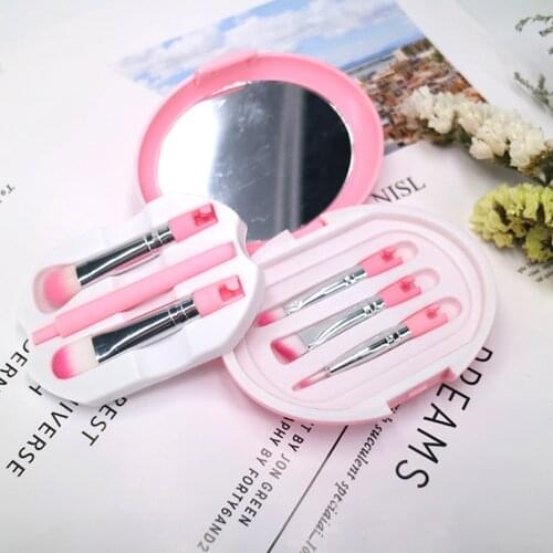 YXN 5Pcs mini Portable Travel Makeup Brushes Set Folding Cosmetic HD Mirror Portable Make Up Brush Box Beauty Tools Maquiagem