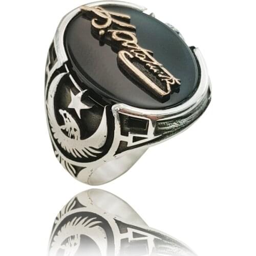 Original Hot Sale Turkish 925 Silver Rings Mustafa Kemal Ataturk Signature Rings High Quality Male for Men Bohemian Style