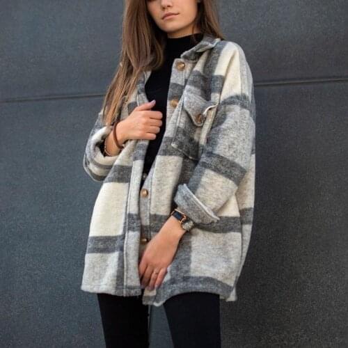 Autumn And Winter Long Sleeve Loose Womens Coat Women Streetwear Thick Wool Turn Down Overcoat Female Streetwear Shirt Jacket