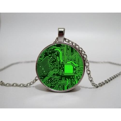 Circuit Board Necklace Unique PCB LAYOUT Pendant Necklace Electronic Enthusiast Glass Necklace Gift
