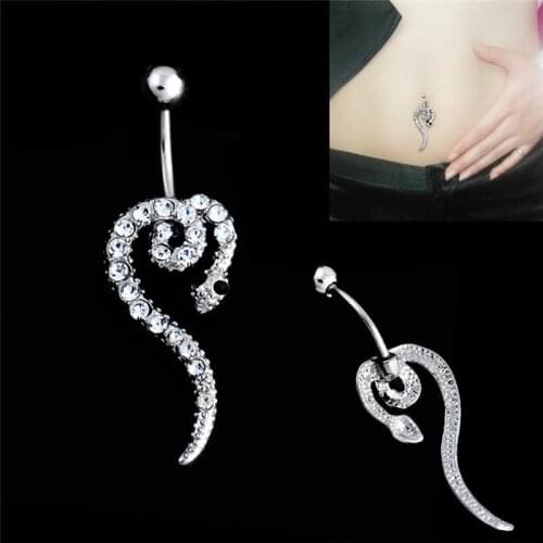 Retail Snake Belly Button Ring Navel Ring Jewelry Belly Bar 316L Surgical Steel Bar Nickel-free Fashion Lady Body Piercing Hot